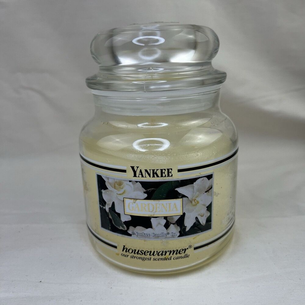 Vtg Deadstock Yankee Candle Gardenia Black Band Floral 22oz 110-150 Burn Time